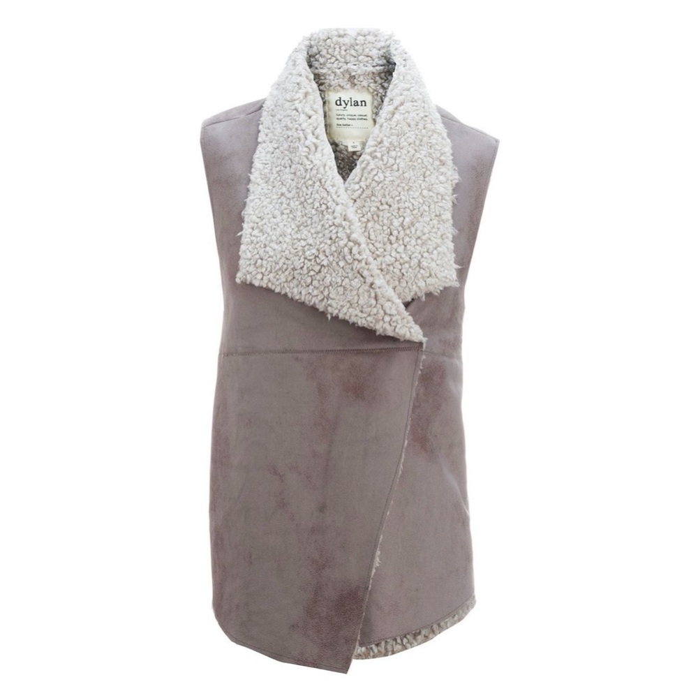 Dylan by Anthropologie Shearling Vest in Soft Taupe
